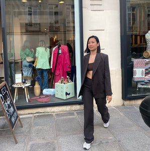 Pantalon en lin et soie Zoe Marron